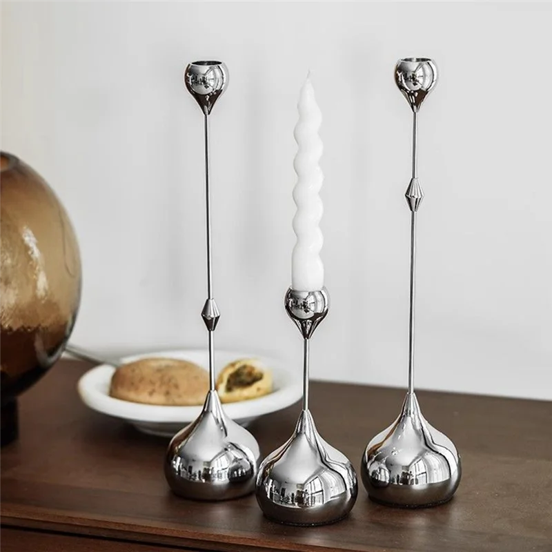 A69ecandle Holder Silver Metal Candlestick Romantic Art Table Decoration For Home Dining,Wedding Photography Props The Home Essentials
