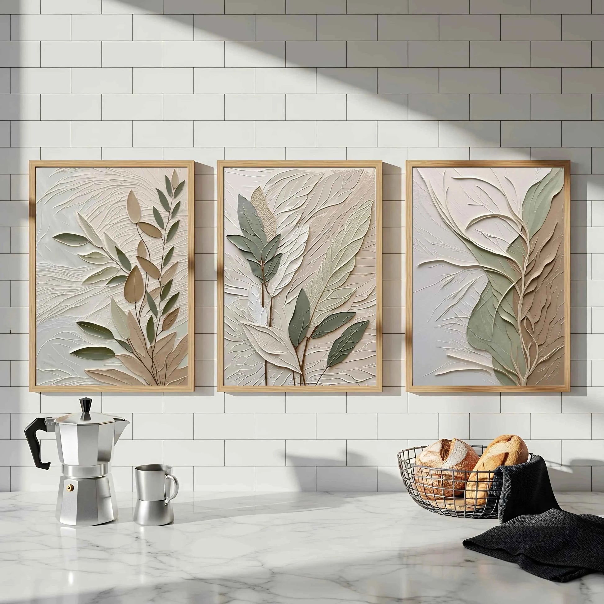 3pcs Textured Leaf Art Poster Neutral Tone Canvas Printing for Modern Home Decoration, Elegant Wall Arts Thoughtful Gifts