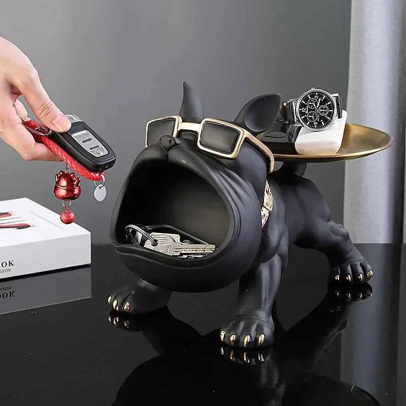Resin Dog Statue Bulldog Statue Storage Tray Animal Decoration Resin Craft Art Sculpture Statue Dog Sculpture Home Decoration