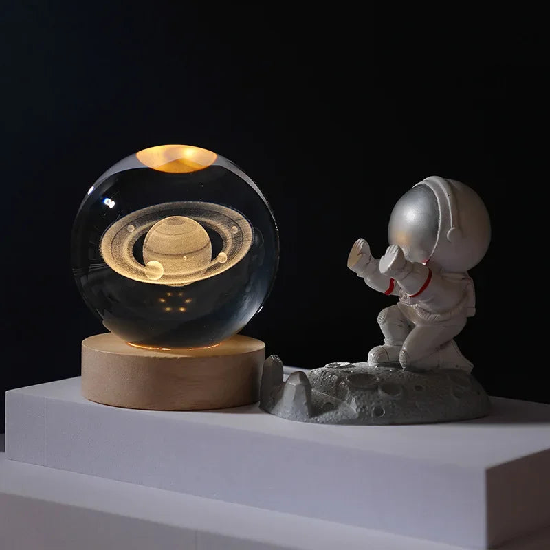 3D Galaxy Crystal Ball LED Night Light – USB Moon & Planet Lamp for Home Decor