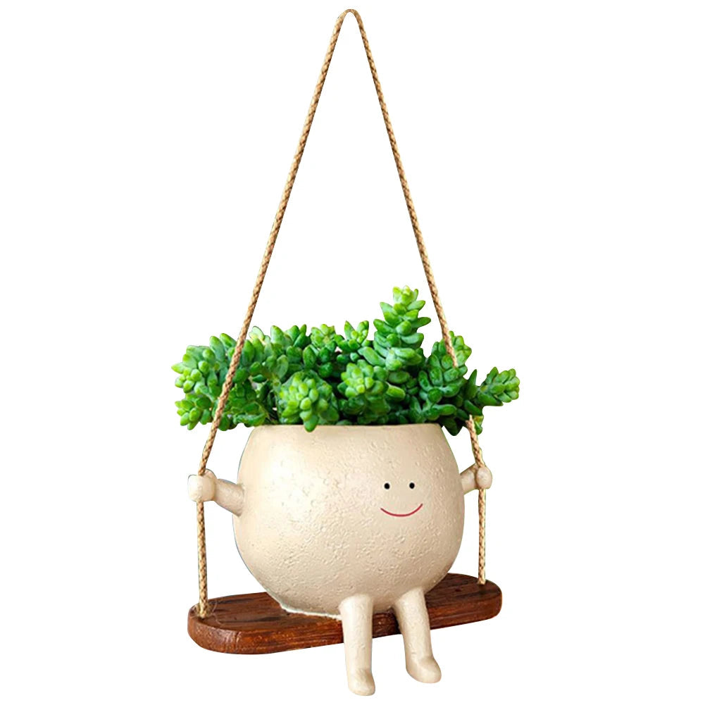 Swing Flower Container Resin Cartoon Flowerpot Creative Wall Hanging Head Planter Multifunctional Home Garden Patio Accessories The Home Essentials