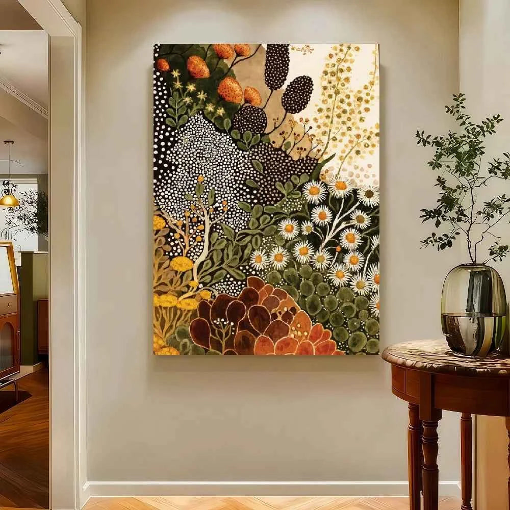 Framed 1pc Modern Abstract Botanical Wall Art - Wildflower Canvas Painting Suitable for Living Room, Bedroom, Kitchen, Bathroom