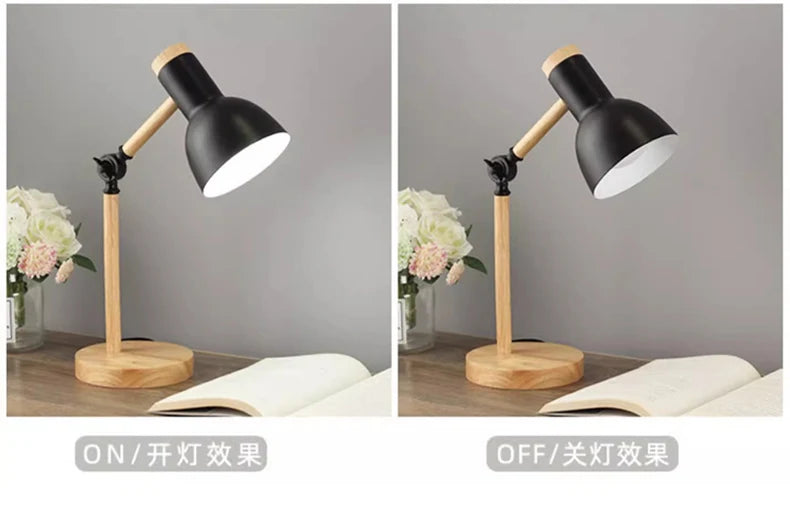 Creative Nordic Table Lamp Wooden Art LED Turn Head Simple Bedside Desk Light/Eye Protection Reading&Bedroom Study Lamp The Home Essentials