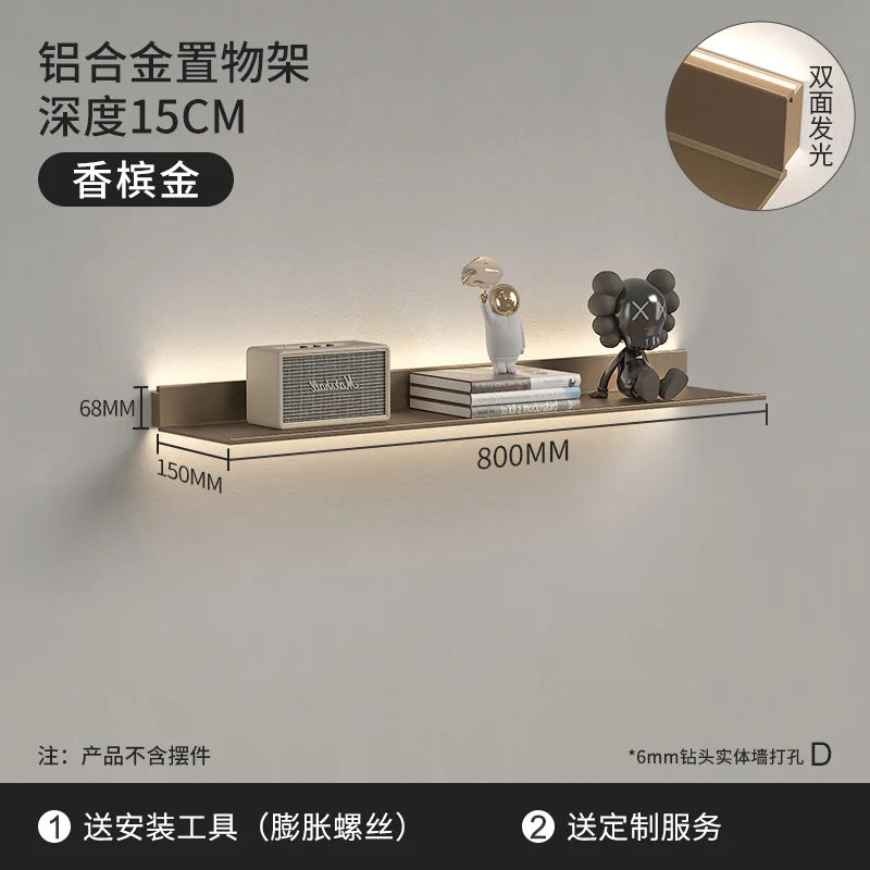 Luminous LED Storage Rack Aluminum Alloy Wall Holder L-shaped One-word Bookshelf for Living Room Metal Glowing Display Shelf The Home Essentials