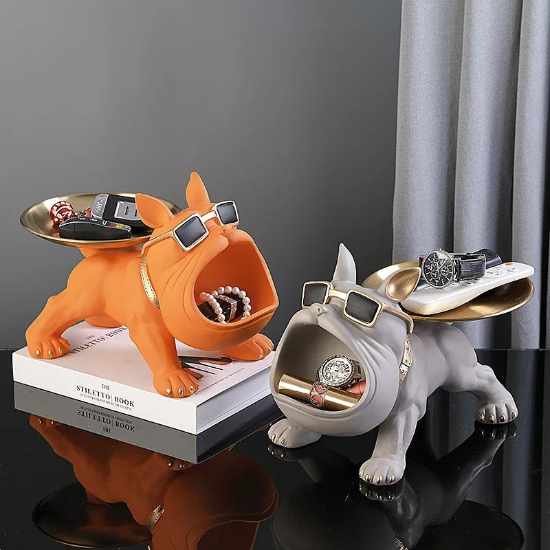 Resin Dog Statue Bulldog Statue Storage Tray Animal Decoration Resin Craft Art Sculpture Statue Dog Sculpture Home Decoration The Home Essentials
