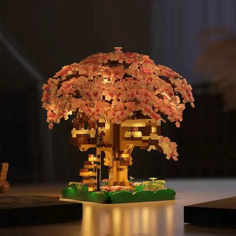 DIY Purple Romantic Cherry Blossom Flower Pink Tree House Assembly Building Blocks Classic Model Miniature Bricks Sets Kid Gifts