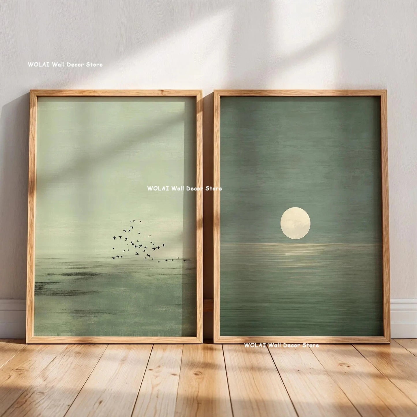 2pcs/set Japanese Retro Wabisabi Mountain Abstract Canvas Printing Abstract Green Sunset Flying Crane Wall Art Poster Home Decor The Home Essentials
