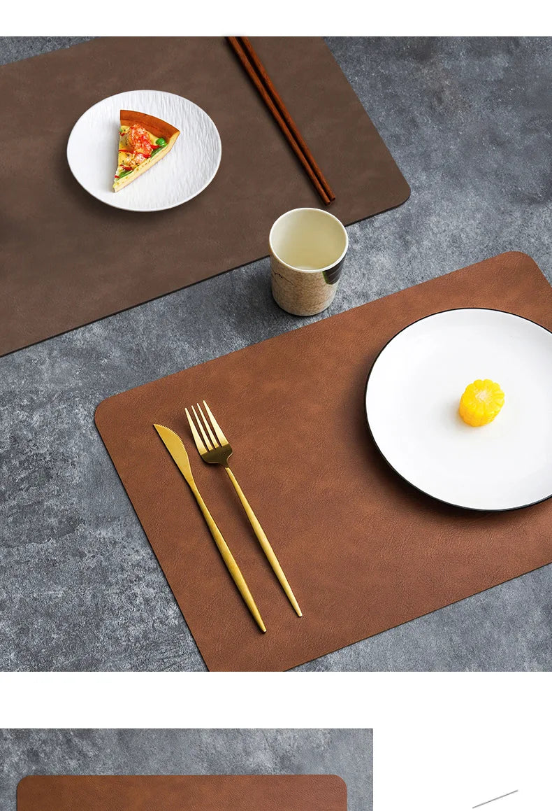 Luxury Placemat Leather Waterproof Double Layer Cowhide  Western Food Mat Hotel Insulation Mat Placemats for Dinning Table The Home Essentials