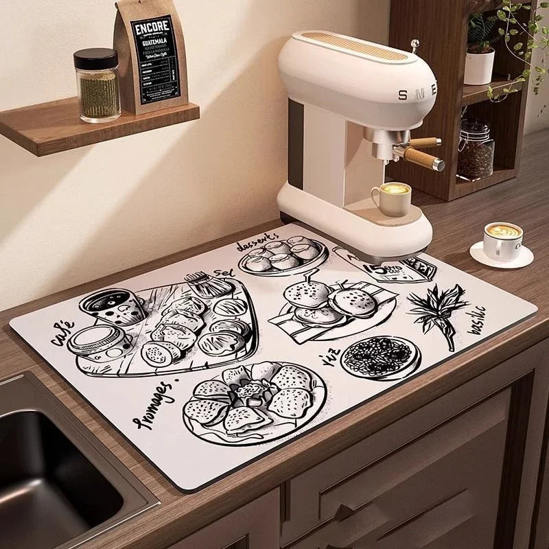 Coffee Machine Mat Waterproof Drain Pad Non-slip Dish Drying Mats for Kitchen Quick Dry Tableware Faucet Placemat Dinnerware The Home Essentials