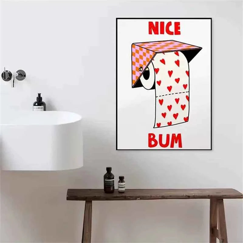 Humorous Slogan Nice Bum Cartoon Prints Family Canvas Painting Funny Toilet Bathroom Posters Alien Wall Pictures Home Room Decor