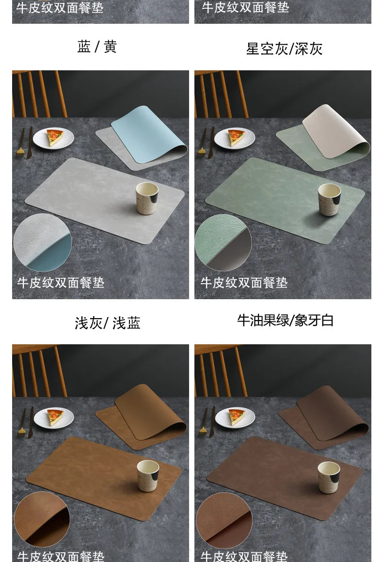 Luxury Placemat Leather Waterproof Double Layer Cowhide  Western Food Mat Hotel Insulation Mat Placemats for Dinning Table The Home Essentials