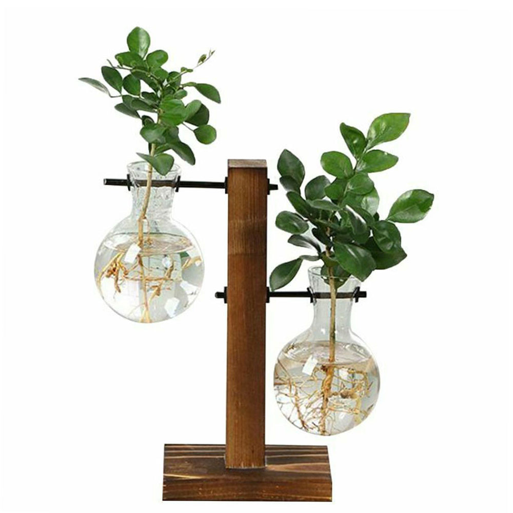 Creative Glass Desktop Planter Bulb Vase Wooden Stand Hydroponic Plant Container Home Tabletop Decor Vases The Home Essentials