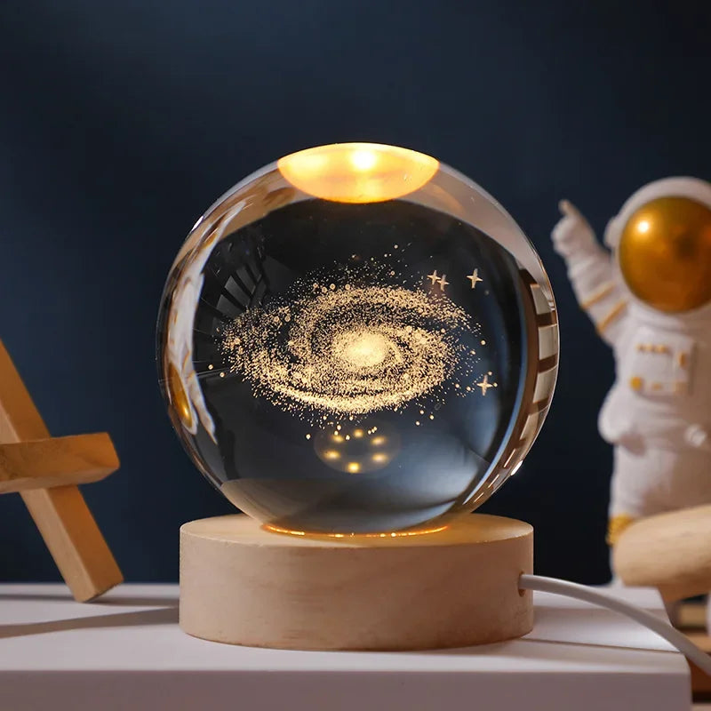 3D Galaxy Crystal Ball LED Night Light – USB Moon & Planet Lamp for Home Decor