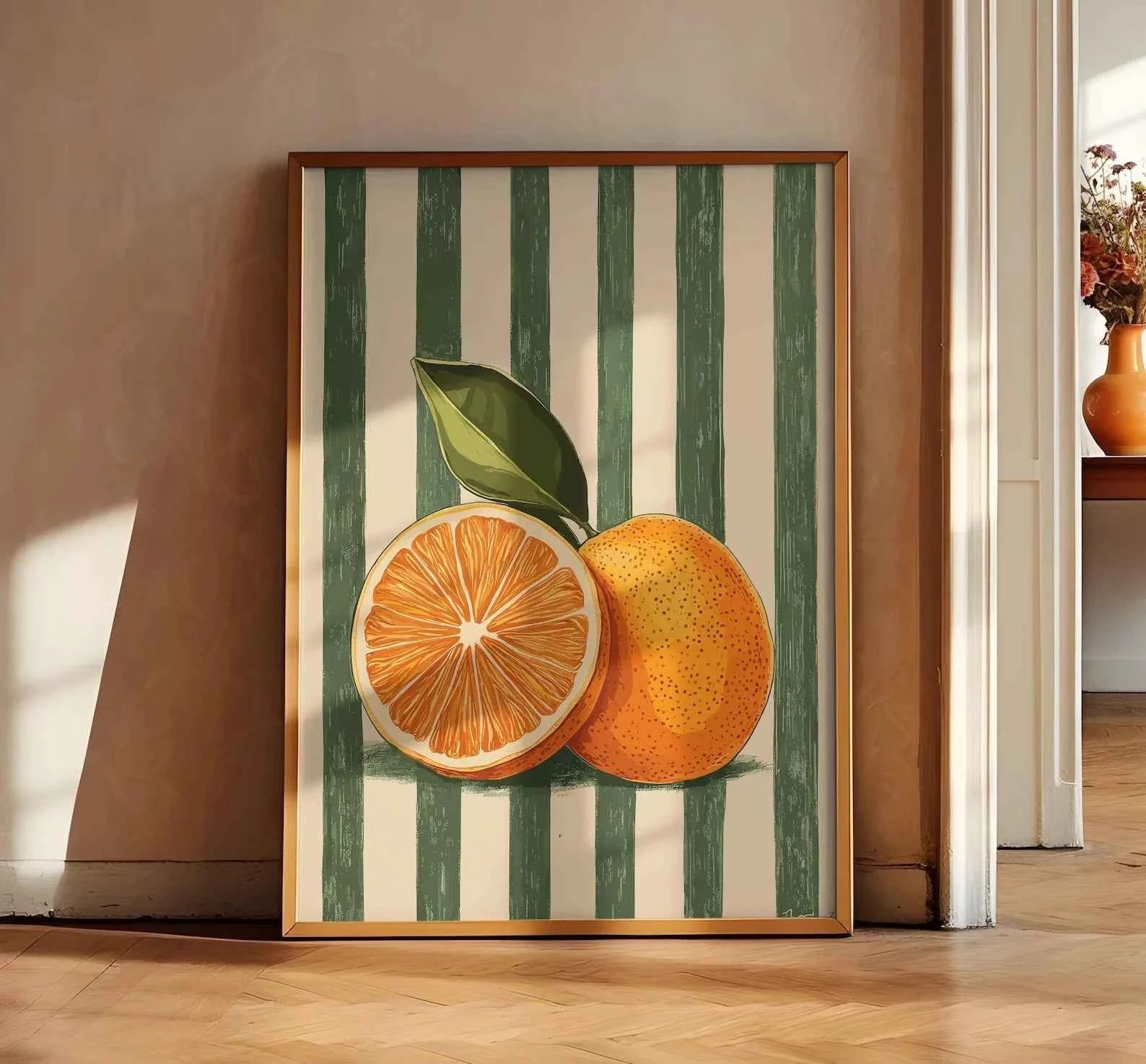 Orange Wall Decor, Orange Fruit Poster, Farmhouse Kitchen Art Painting, Kitchen Prints, Trendy Food Art, Retro Kitchen Art, Frui