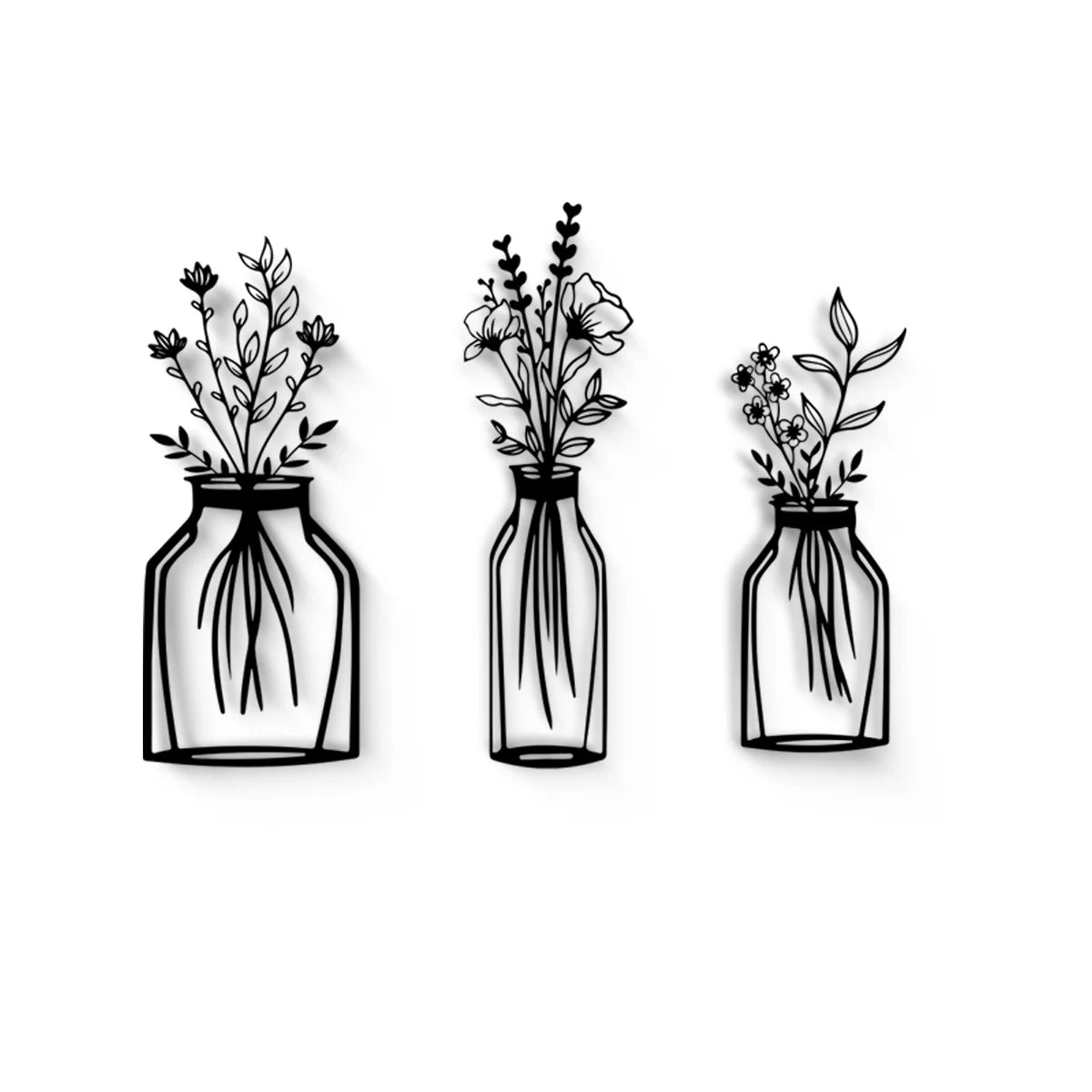 3Pcs Black Metal Flowers Wall Decor Minimalist Floral Wall Hanging Art, Black Abstract Line for Bedroom Wall Art Sculptures The Home Essentials