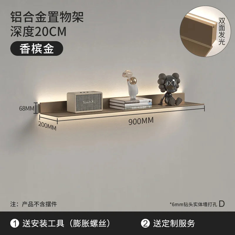 Luminous LED Storage Rack Aluminum Alloy Wall Holder L-shaped One-word Bookshelf for Living Room Metal Glowing Display Shelf The Home Essentials