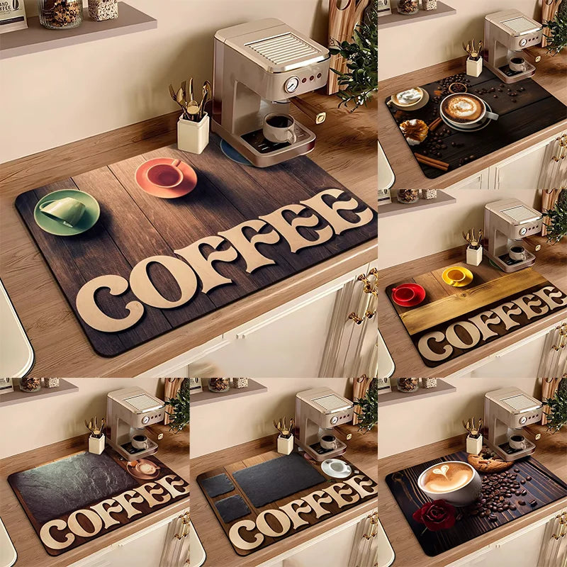 Coffee Machine Mat Waterproof Drain Pad Non-slip Dish Drying Mats for Kitchen Quick Dry Tableware Faucet Placemat Dinnerware The Home Essentials
