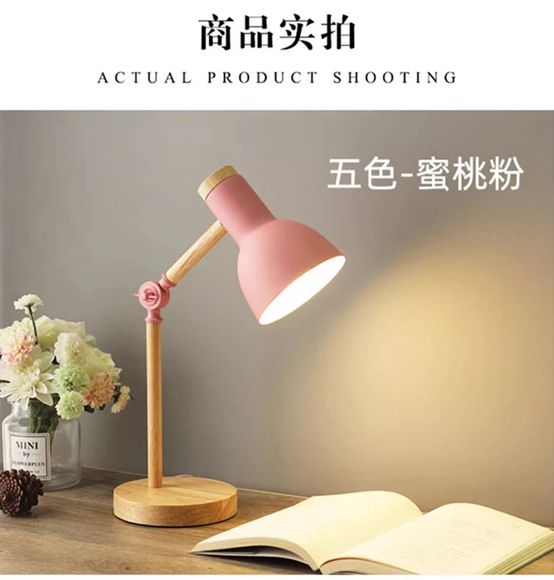 Creative Nordic Table Lamp Wooden Art LED Turn Head Simple Bedside Desk Light/Eye Protection Reading&Bedroom Study Lamp The Home Essentials
