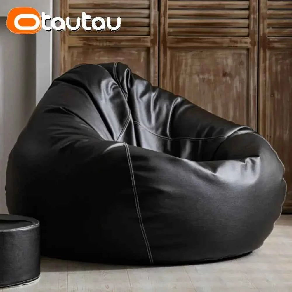 OTAUTAU 2.3ft 70cm Faux Leather Bean Bag Sofas with Filler Comfy Beanbag Sofa Puff Floor Seat Chaise Lounge Pouf Chair DD004