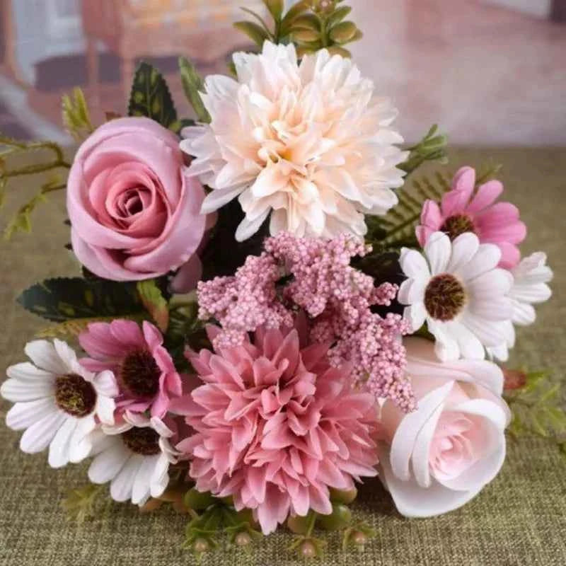 7-Forked Artificial Rose Hydrangea Handheld Flower Fillet Rose Dried Flower Silk Flower Daisy Wedding Decoration Flower Bouquet