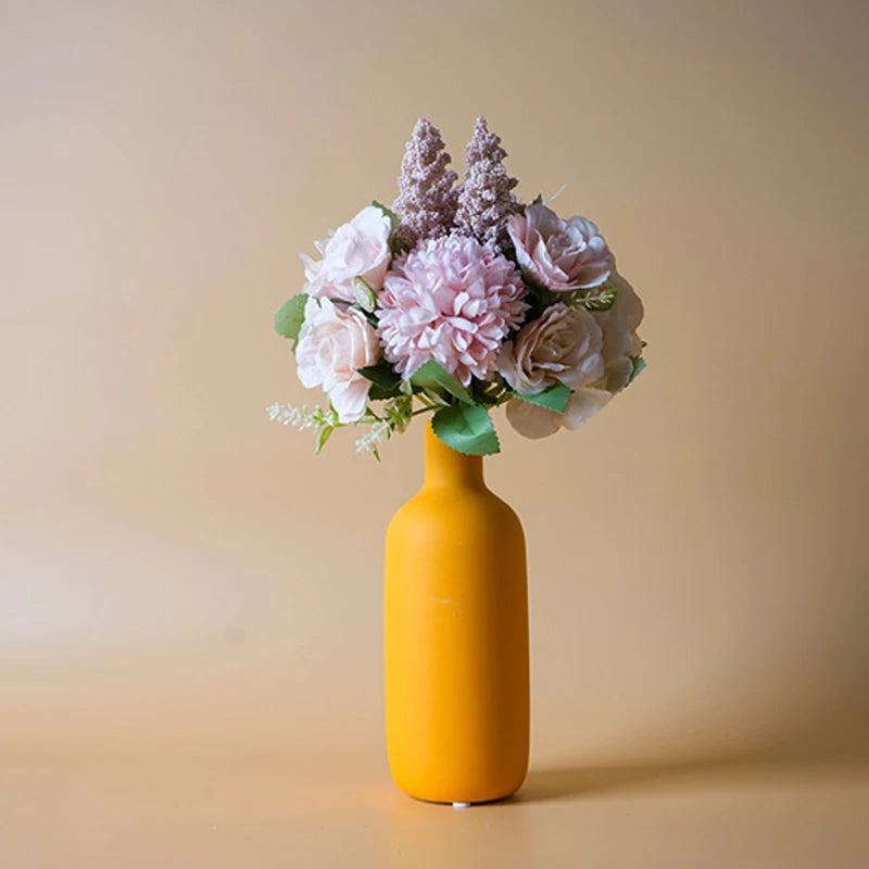 Nordic Ceramic Vase  Solid Color Simple Art Flower Pot Decoration With Small Bottleneck  For Table Shelf Dining Room The Home Essentials