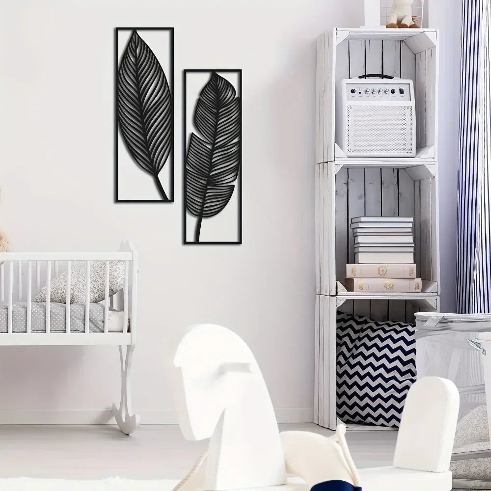 Decorative Leaves Metal Wall Art: Set of 2 for Home Wall Decor Black Metal Hanging Leaves Elegant Iron Art The Home Essentials