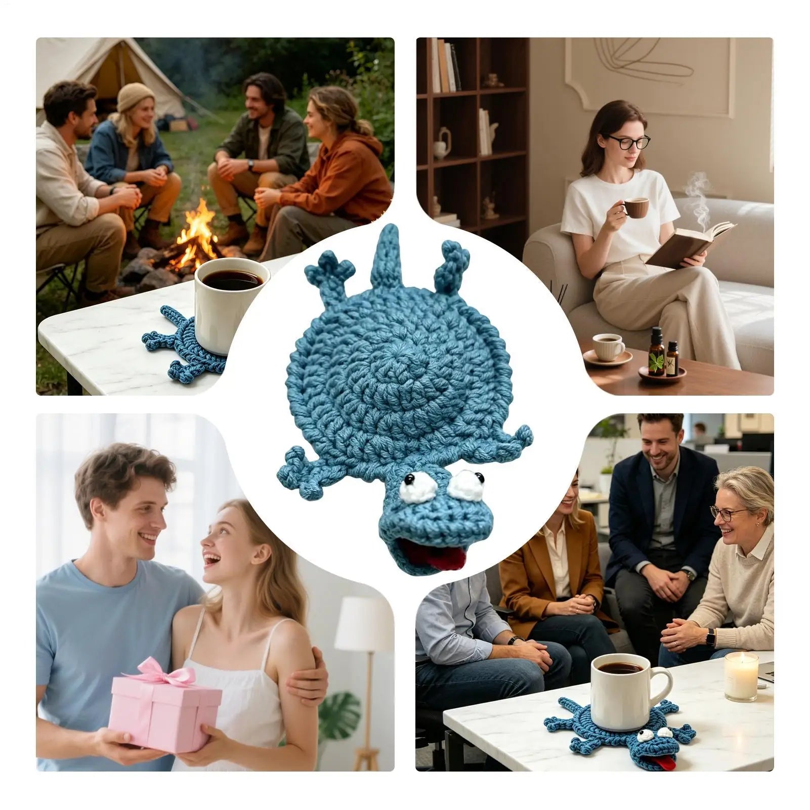 Crocheting Cup Coaster Animal-Themed Table Protection Ornament Funny Crochet Lizard Coaster for Bedroom Nightstand Birthday The Home Essentials
