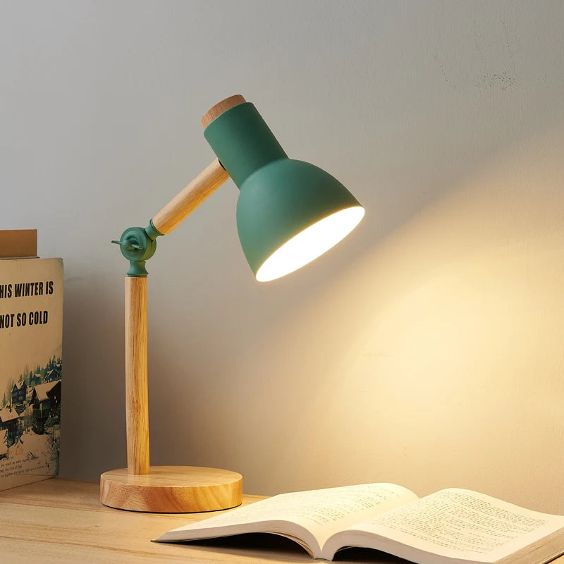 Creative Nordic Table Lamp Wooden Art LED Turn Head Simple Bedside Desk Light/Eye Protection Reading&Bedroom Study Lamp The Home Essentials