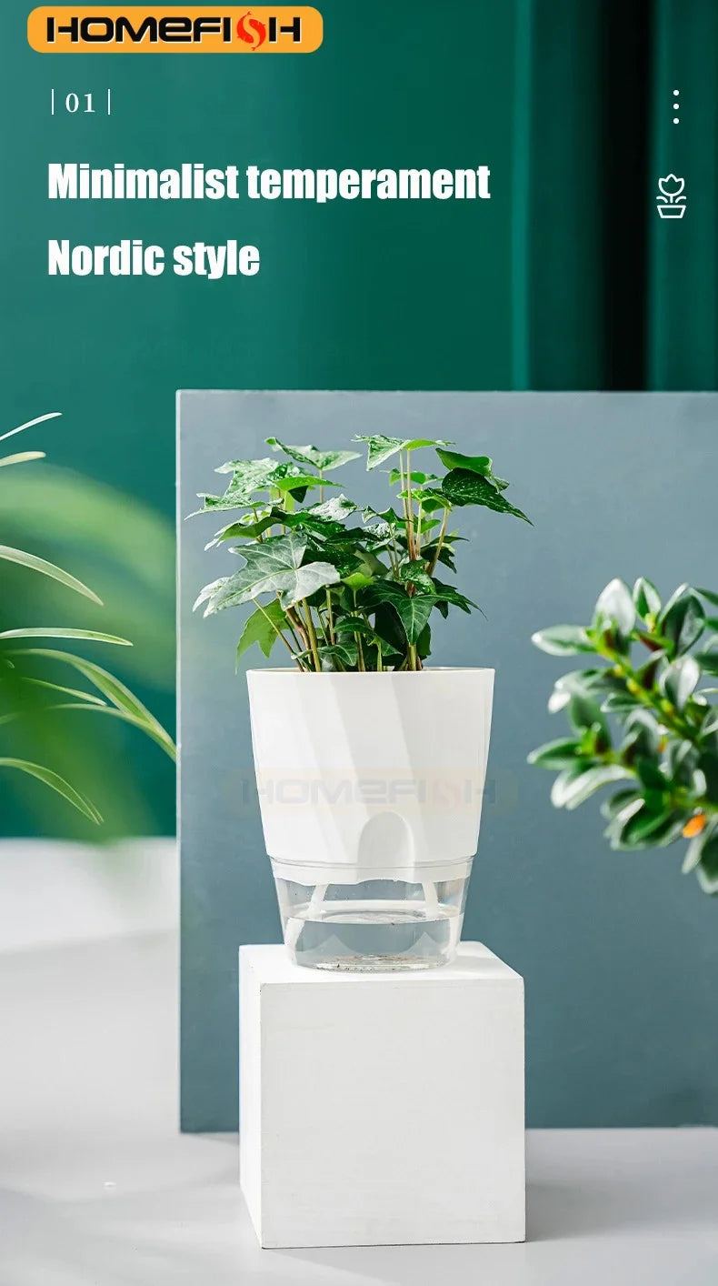 Lazy Hydroponic Flower Pot Automatic Water-Absorbing Flowerpot Transparent Double Layer Plastic Self Watering Planter Office The Home Essentials