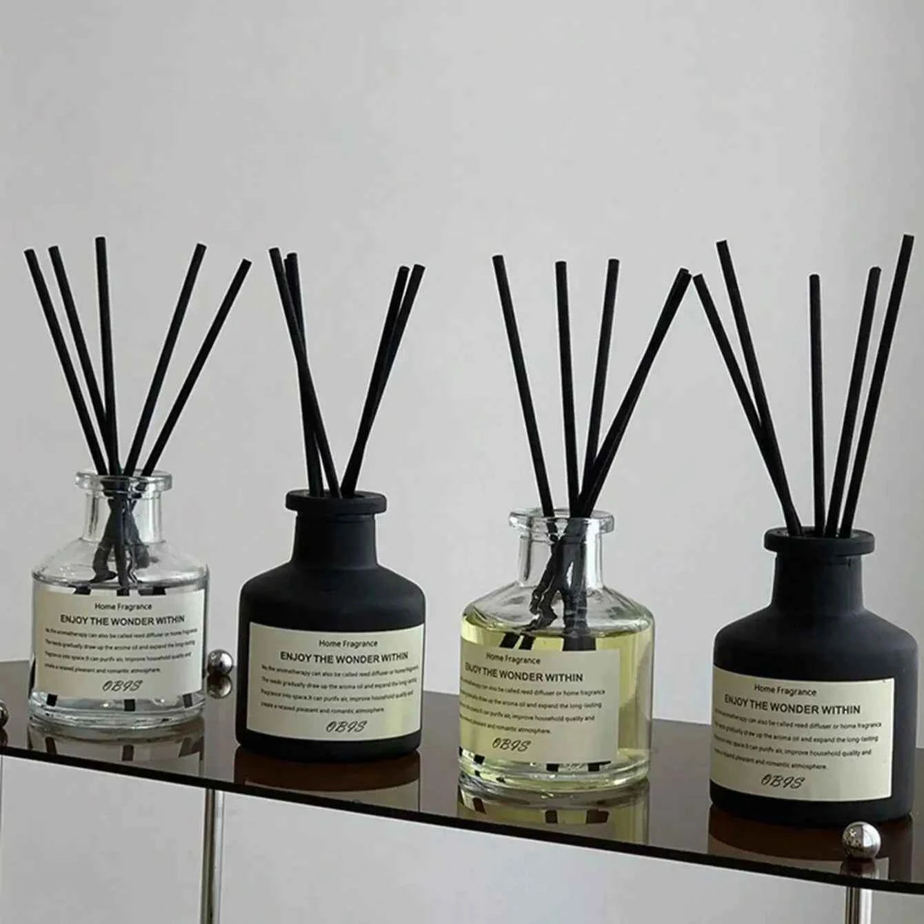 50ml Flameless Home Fragrance Room Flameless Freesia Jasmine Fragrance Oil with Reed Diffuser Stick Home Room Air Freshener Deco
