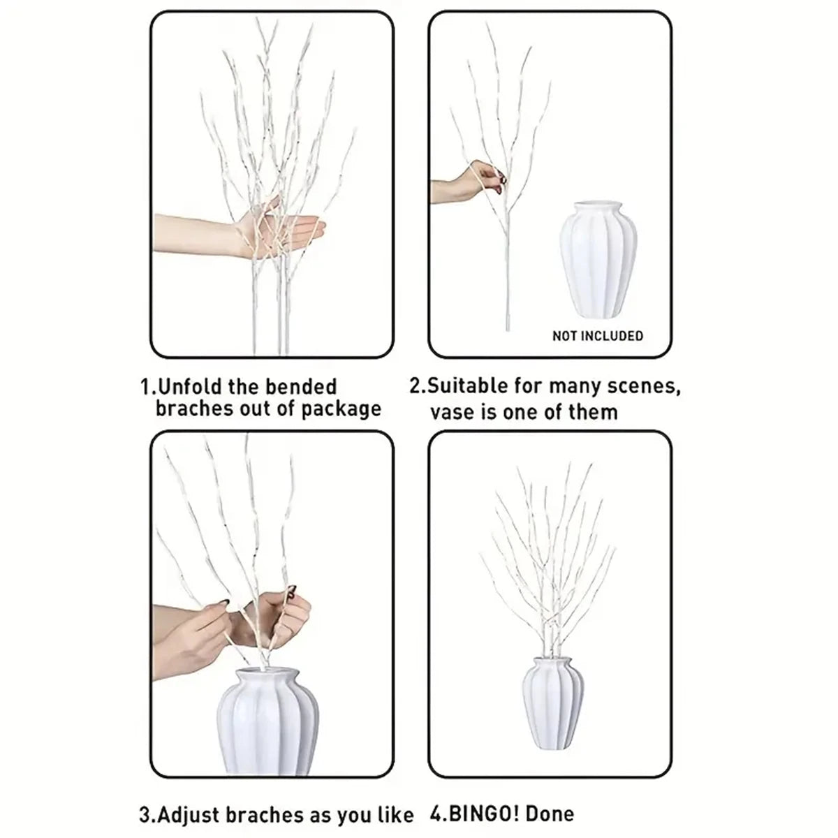 1 PC White Birch Branch Lights Battery Operated 20 LED Fairy Lights Willow Branches for Home Bedroom Inside Outdoor Decoration The Home Essentials