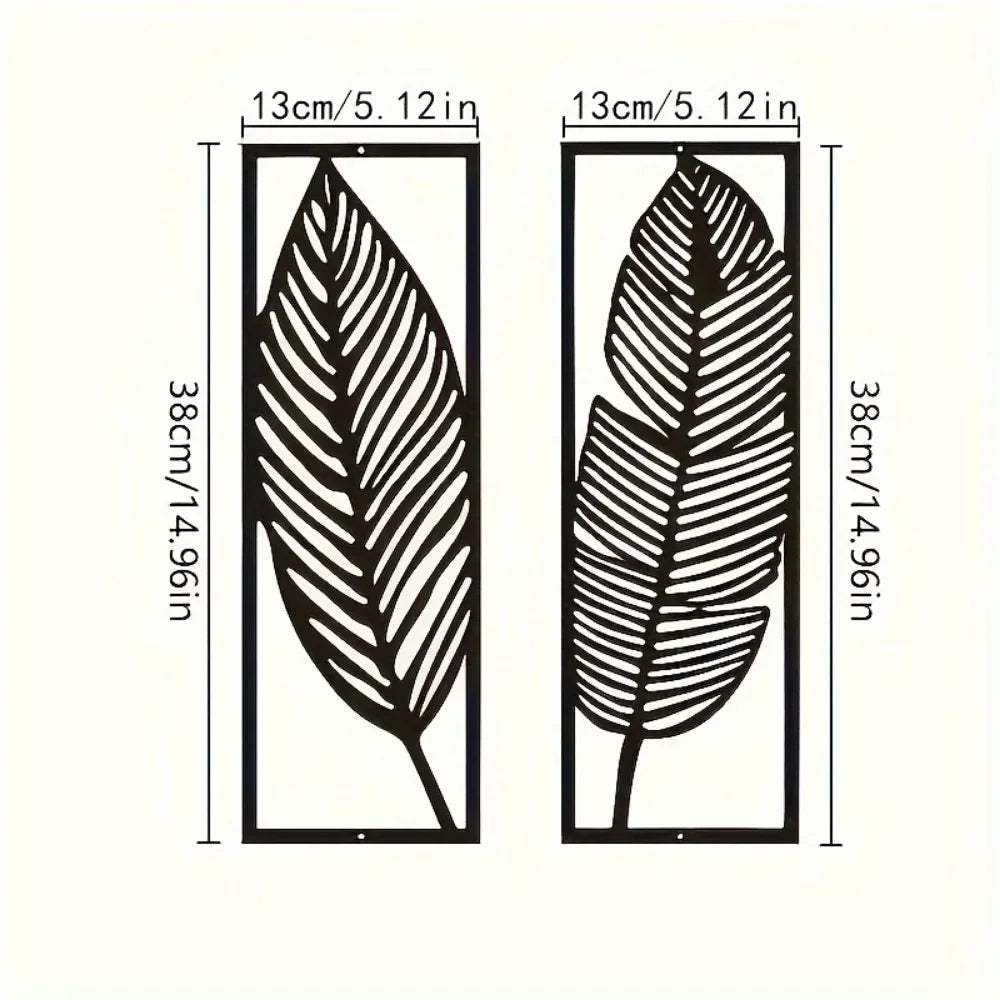 Decorative Leaves Metal Wall Art: Set of 2 for Home Wall Decor Black Metal Hanging Leaves Elegant Iron Art The Home Essentials