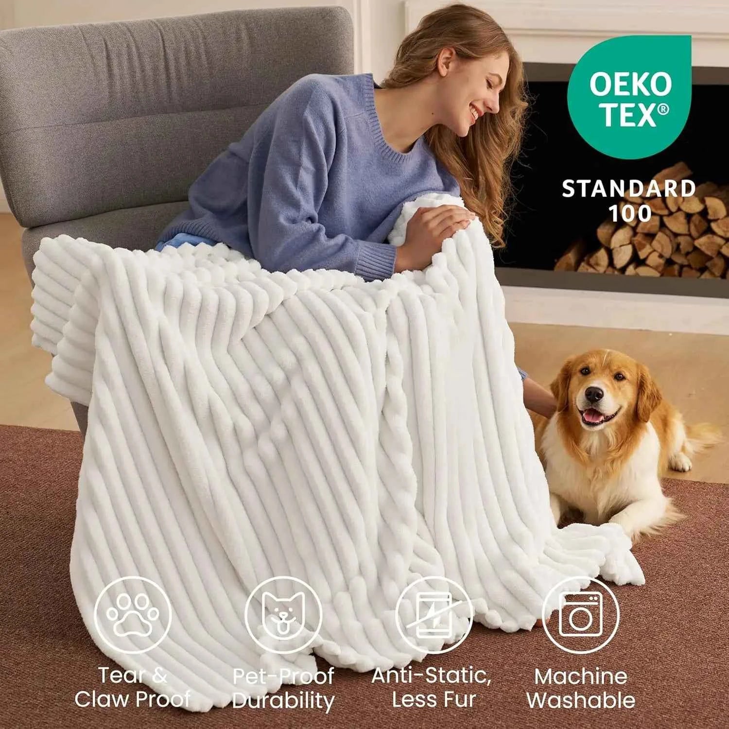 Joiedomi White Throw Blanket for Couch, Soft & Warm Fleece Blankets Gifts for Women Men Mom, Cozy Cute Soft Cream White Throw 50x60 Inches