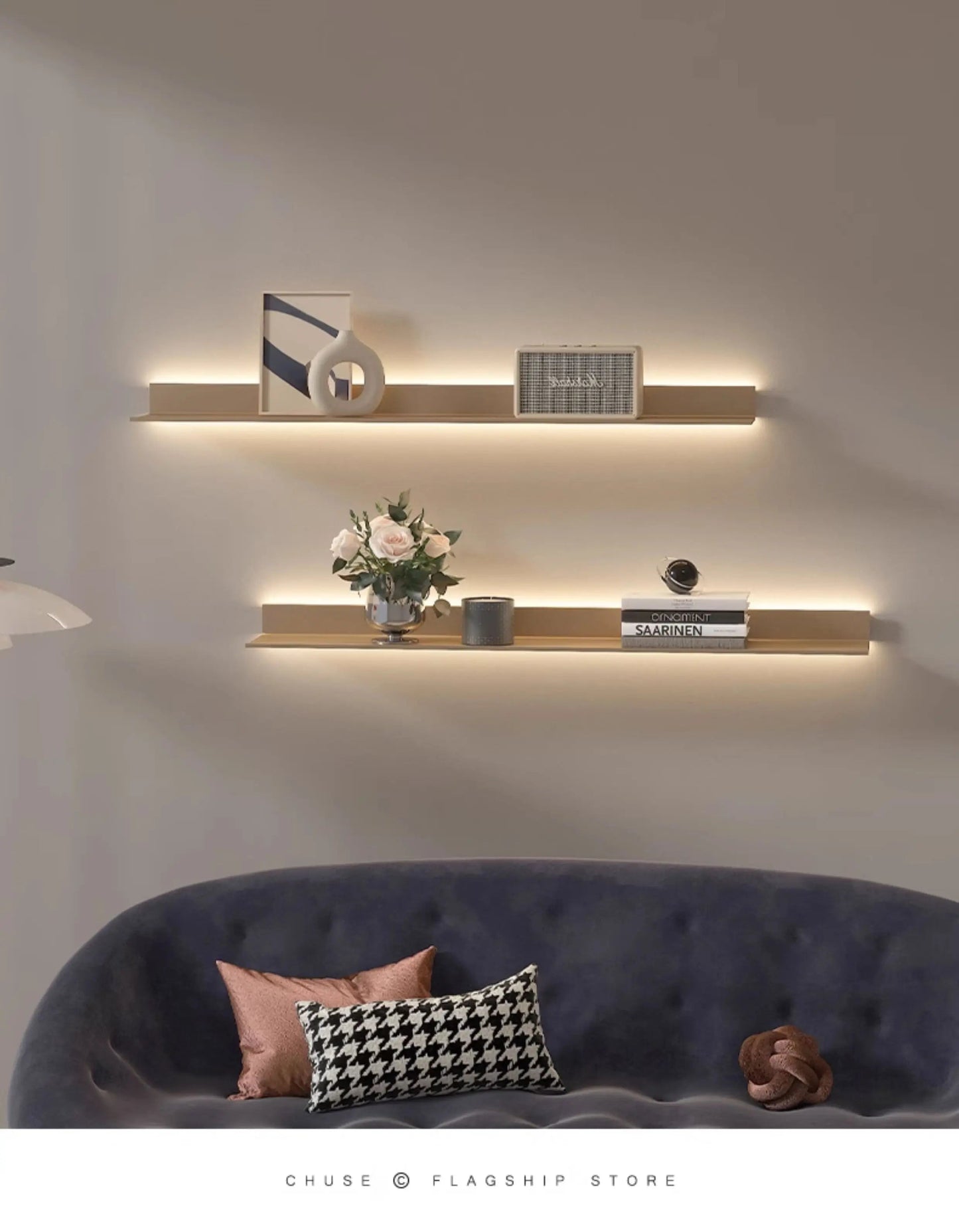 Luminous LED Storage Rack Aluminum Alloy Wall Holder L-shaped One-word Bookshelf for Living Room Metal Glowing Display Shelf The Home Essentials