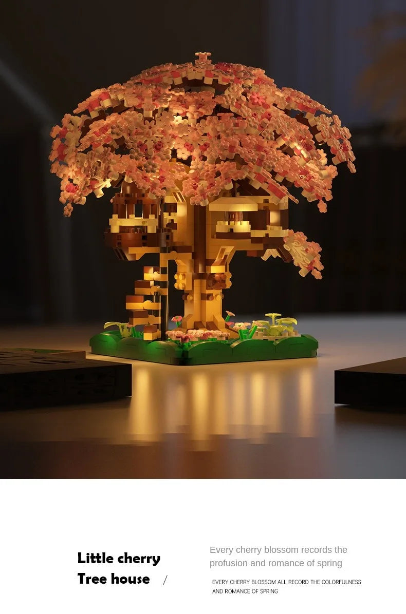 DIY Purple Romantic Cherry Blossom Flower Pink Tree House Assembly Building Blocks Classic Model Miniature Bricks Sets Kid Gifts