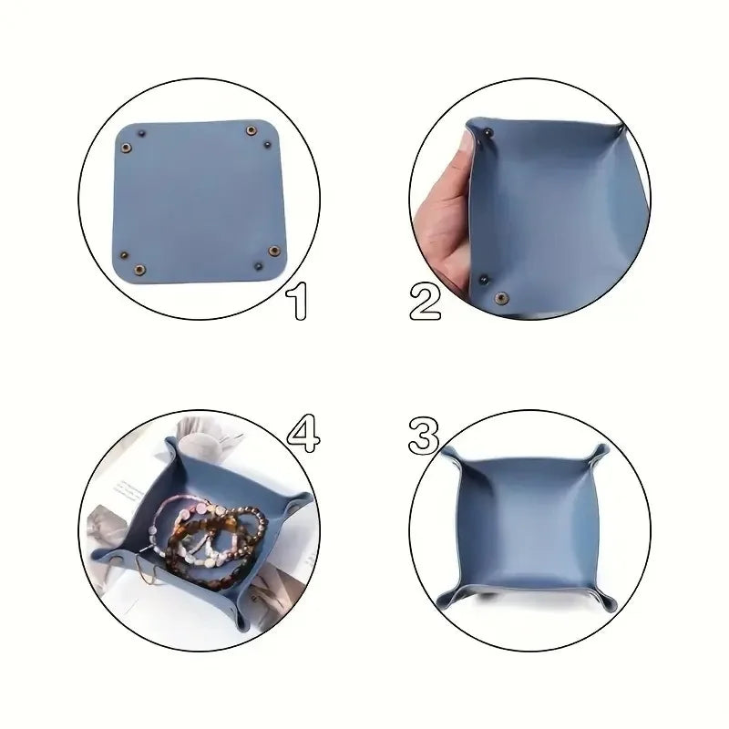 1PC 25X25CM Leather Tray Foldable Table Storage Box Jewelry Key Coin Desk Top Organizer Entryway Nightstand Home  Decoration The Home Essentials