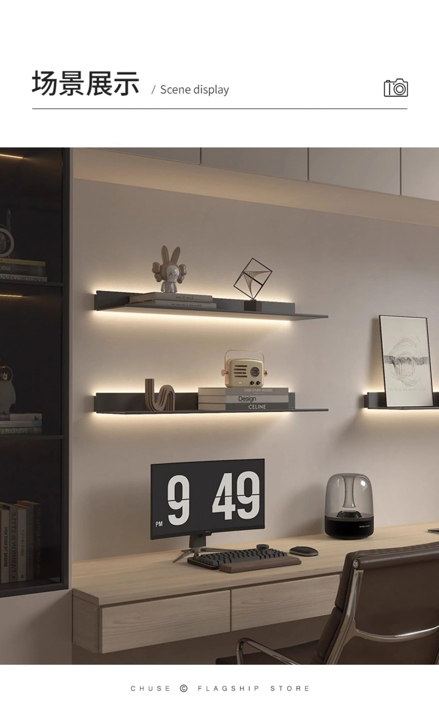Luminous LED Storage Rack Aluminum Alloy Wall Holder L-shaped One-word Bookshelf for Living Room Metal Glowing Display Shelf The Home Essentials