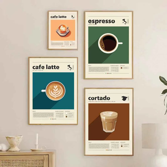 Coffee Culture Poster Latte,Espresso,Cortado Print Modern Kitchen Decor, Vintage Coffee Wall Art Canvas Painting Cafe Shop Decor