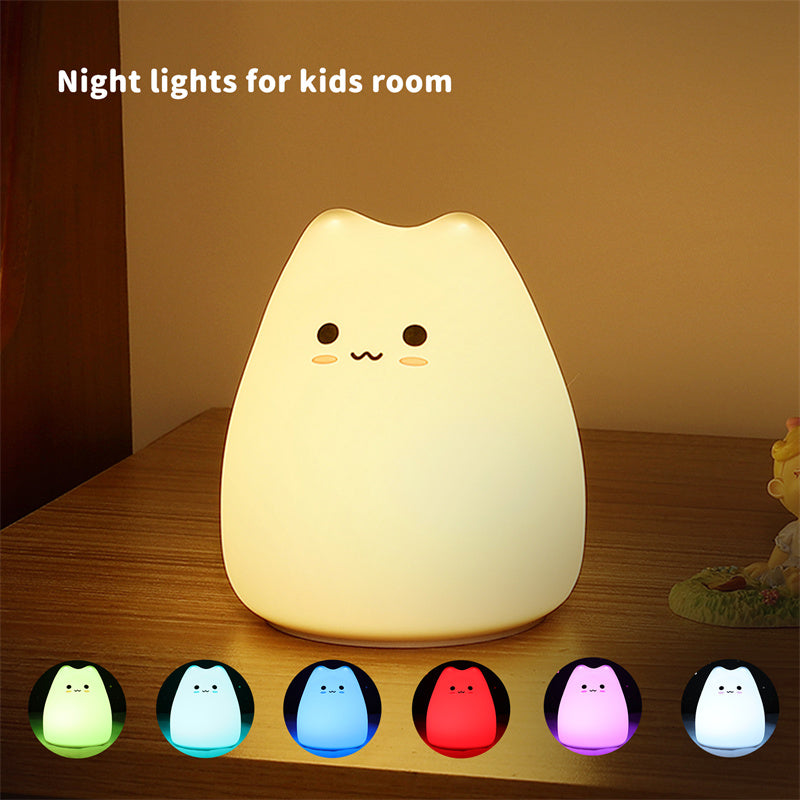 Mini Popular Cat Baby Night Lamp 7-color Pat Touch Color-changing Eye Protection Bedroom Bedside Night Light Gift Children The Home Essentials