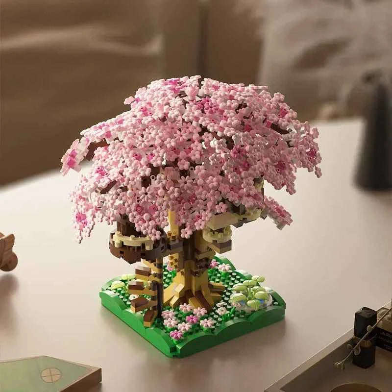 DIY Purple Romantic Cherry Blossom Flower Pink Tree House Assembly Building Blocks Classic Model Miniature Bricks Sets Kid Gifts