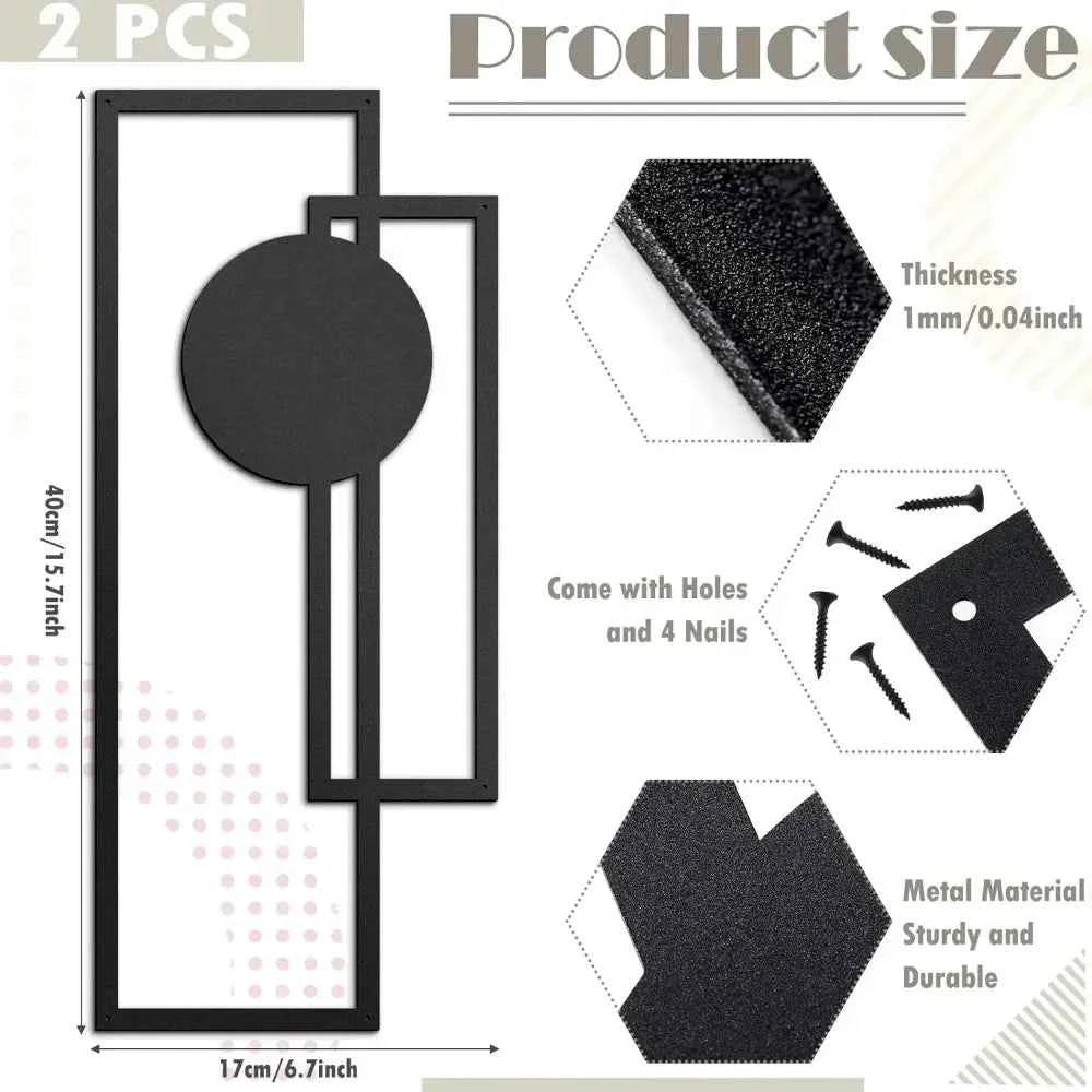2Pcs Metal Wall Decoration Metal Wall Art Minimalist Wall Art Abstract Metal Vertical Decorations Sculptures Geometric