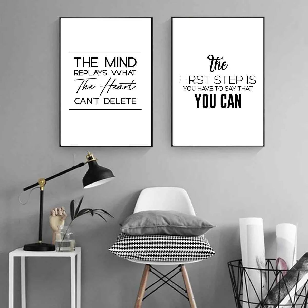 Canvas Painting Positive Energy Phrases Motivational Words Quote Poster Black and White Minimalist Wall Art Pictures Home Decor
