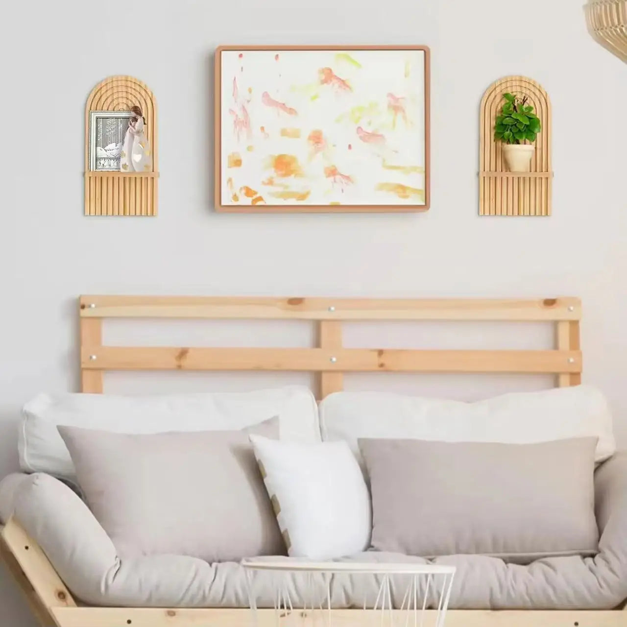 Boho Wooden Arch Wall Shelves Rustic Plants Decorative Shelf Storage Rack for Organizing & Displaying Artistic Home Decor Gifts
