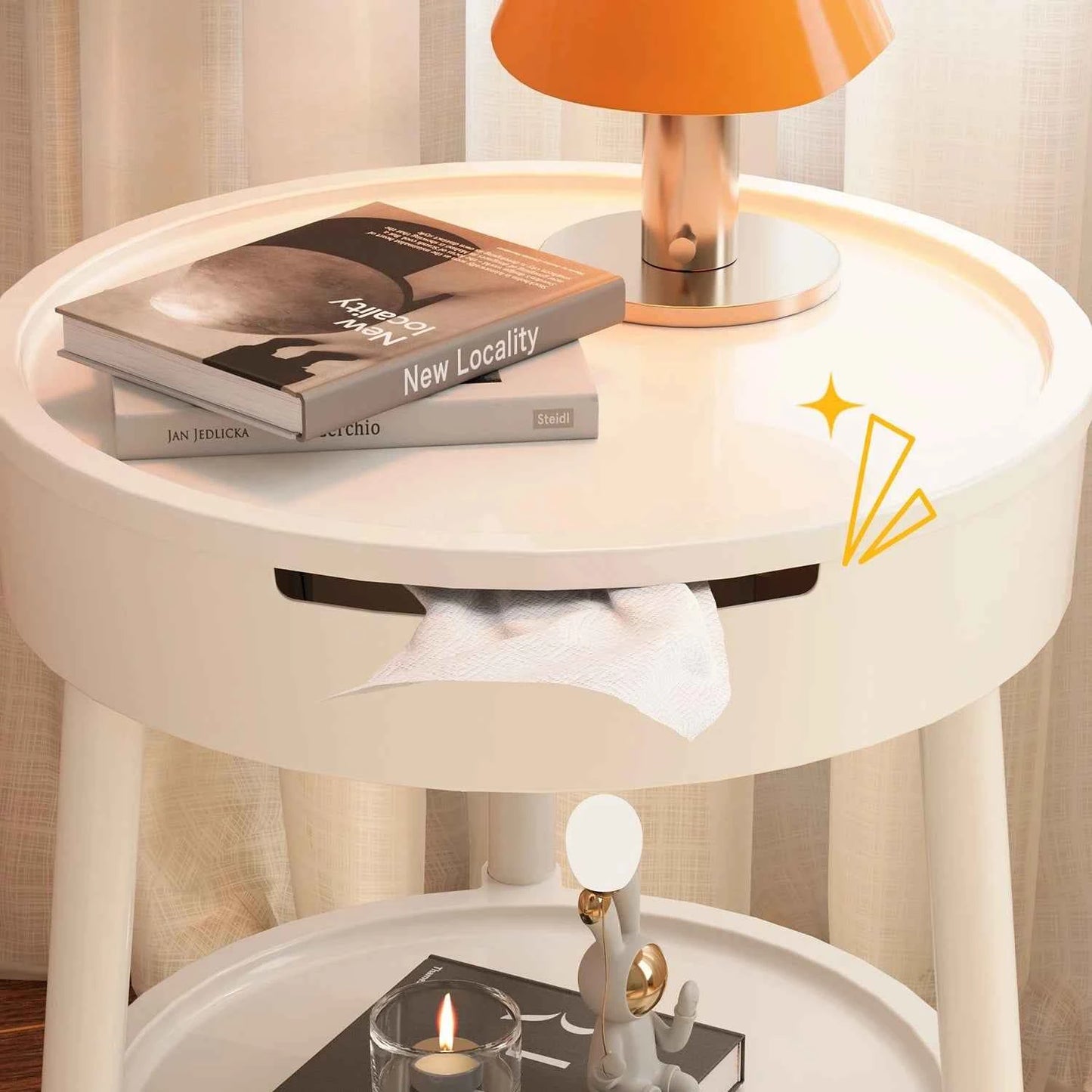 White Round Coffee Tables Creative Fashion Furniture Minimalist Nightstand Modern Bedroom Mobile Side Table Personality Design