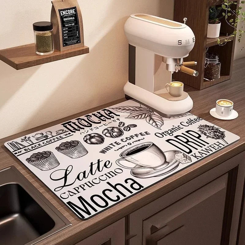 Coffee Machine Mat Waterproof Drain Pad Non-slip Dish Drying Mats for Kitchen Quick Dry Tableware Faucet Placemat Dinnerware The Home Essentials