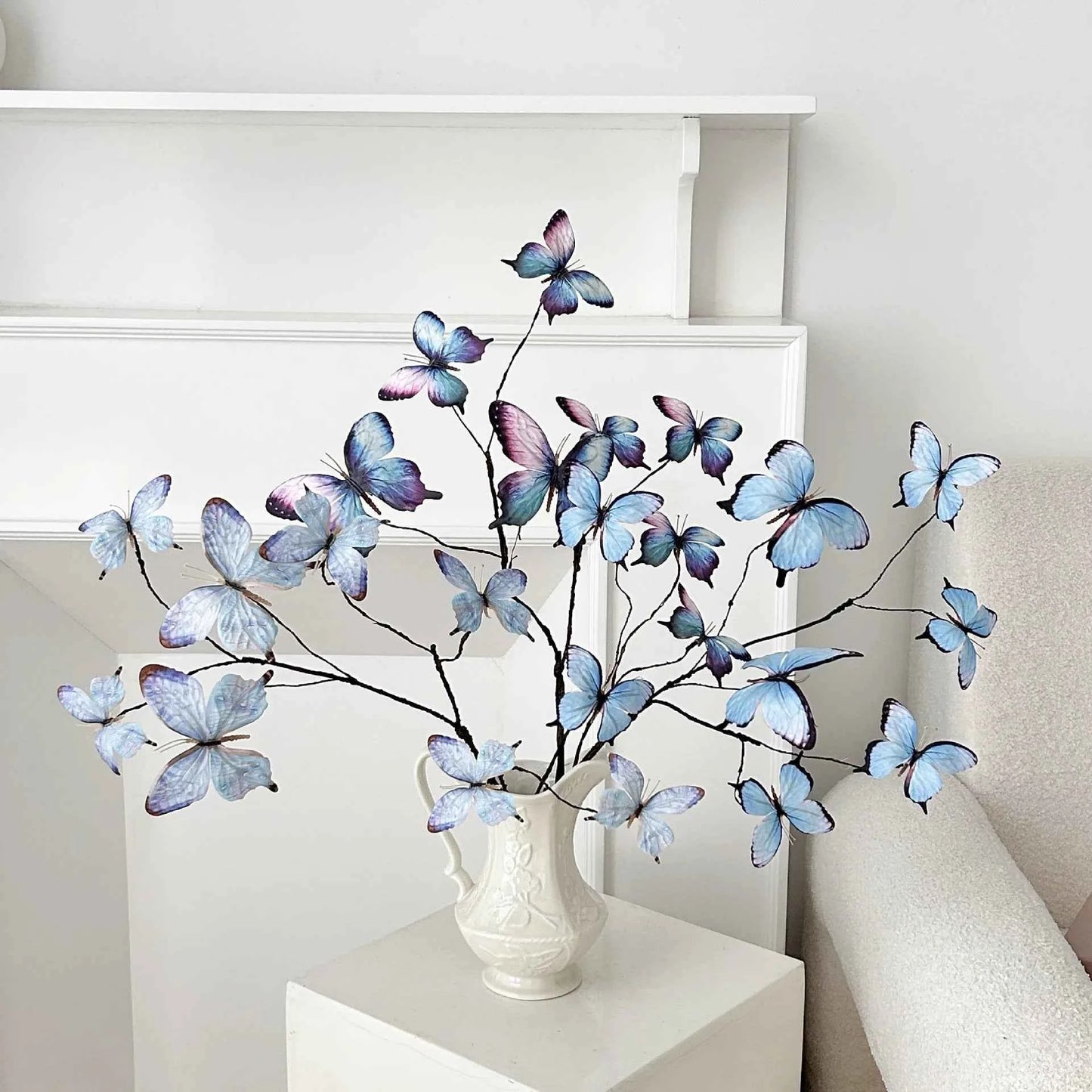27.6 Inch Artificial Butterfly Flowers with Dried Branches Faux Floral Arrangement for Home Decor Window Display Wedding