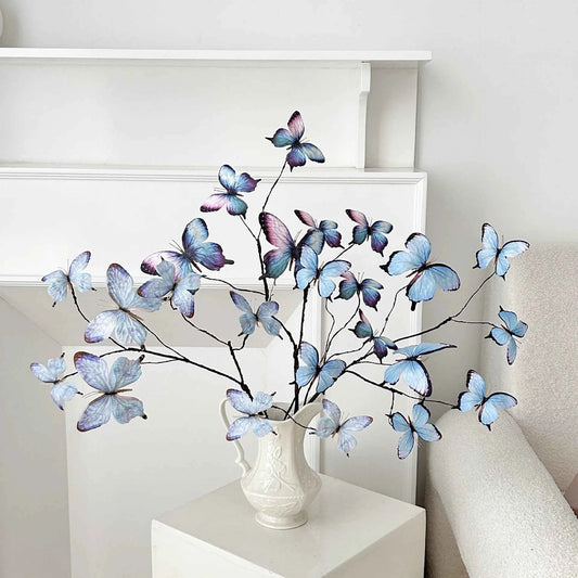 27.6 Inch Artificial Butterfly Flowers with Dried Branches Faux Floral Arrangement for Home Decor Window Display Wedding
