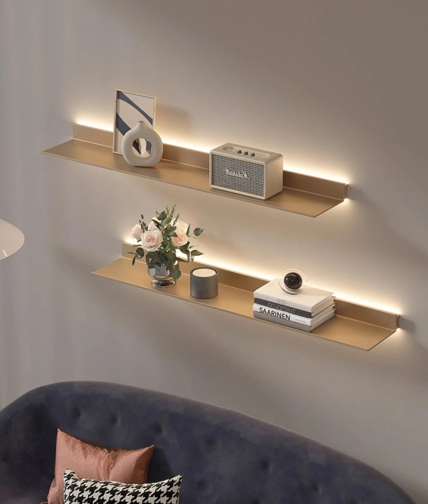 Luminous LED Storage Rack Aluminum Alloy Wall Holder L-shaped One-word Bookshelf for Living Room Metal Glowing Display Shelf The Home Essentials