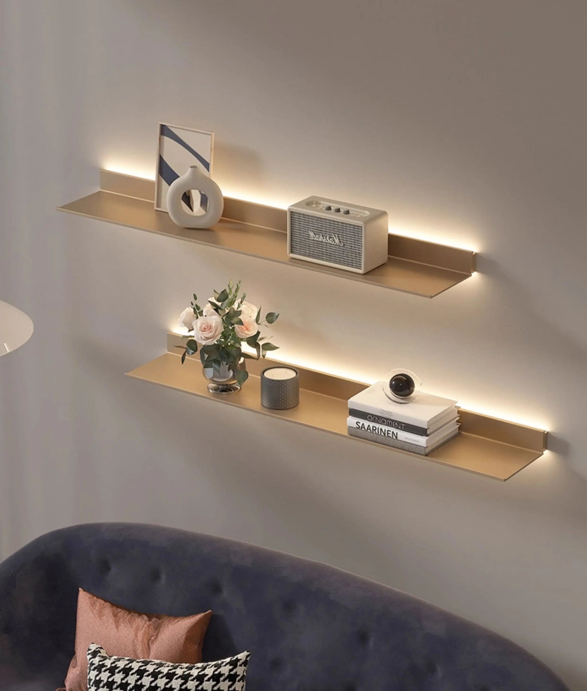 Luminous LED Storage Rack Aluminum Alloy Wall Holder L-shaped One-word Bookshelf for Living Room Metal Glowing Display Shelf The Home Essentials
