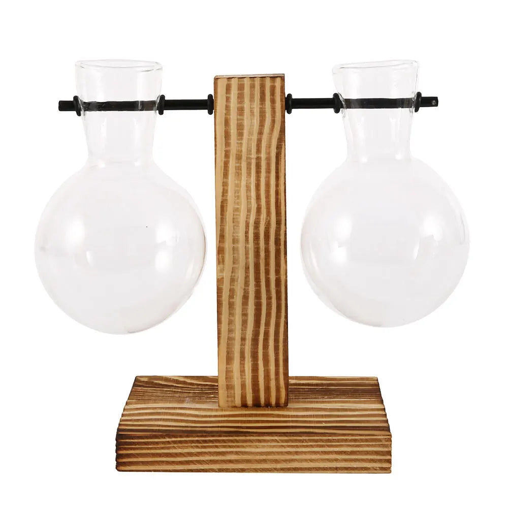 Creative Glass Desktop Planter Bulb Vase Wooden Stand Hydroponic Plant Container Home Tabletop Decor Vases The Home Essentials